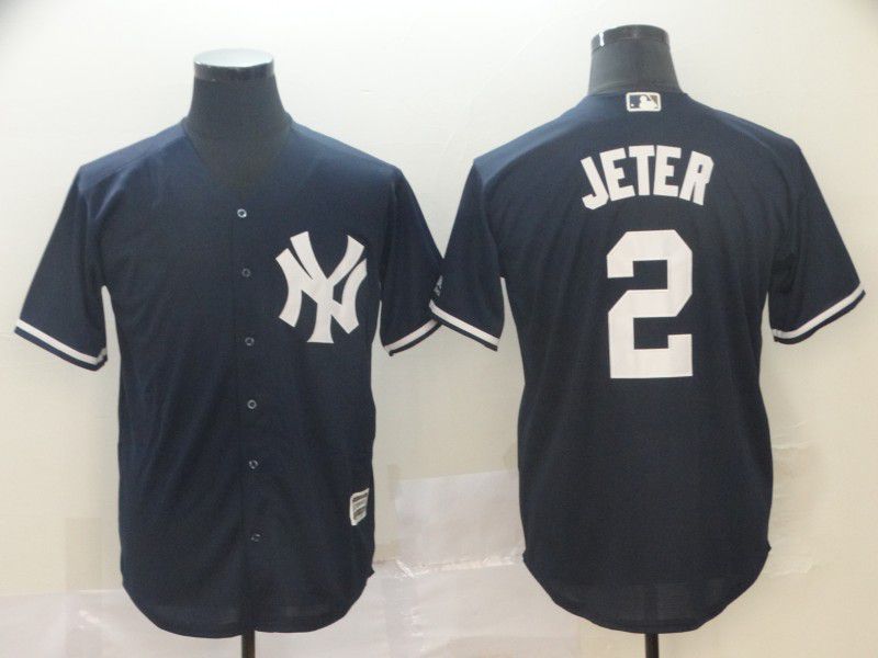 Men New York Yankees #2 Jeter Blue Game MLB Jersey->new york yankees->MLB Jersey